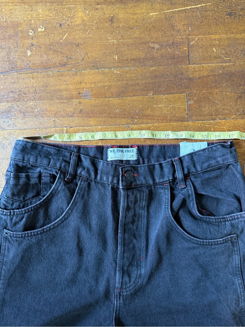 NWT Free People Final Countdown Black Wide-Leg Baggy Jeans with Red Cuff - Picture 10 of 10